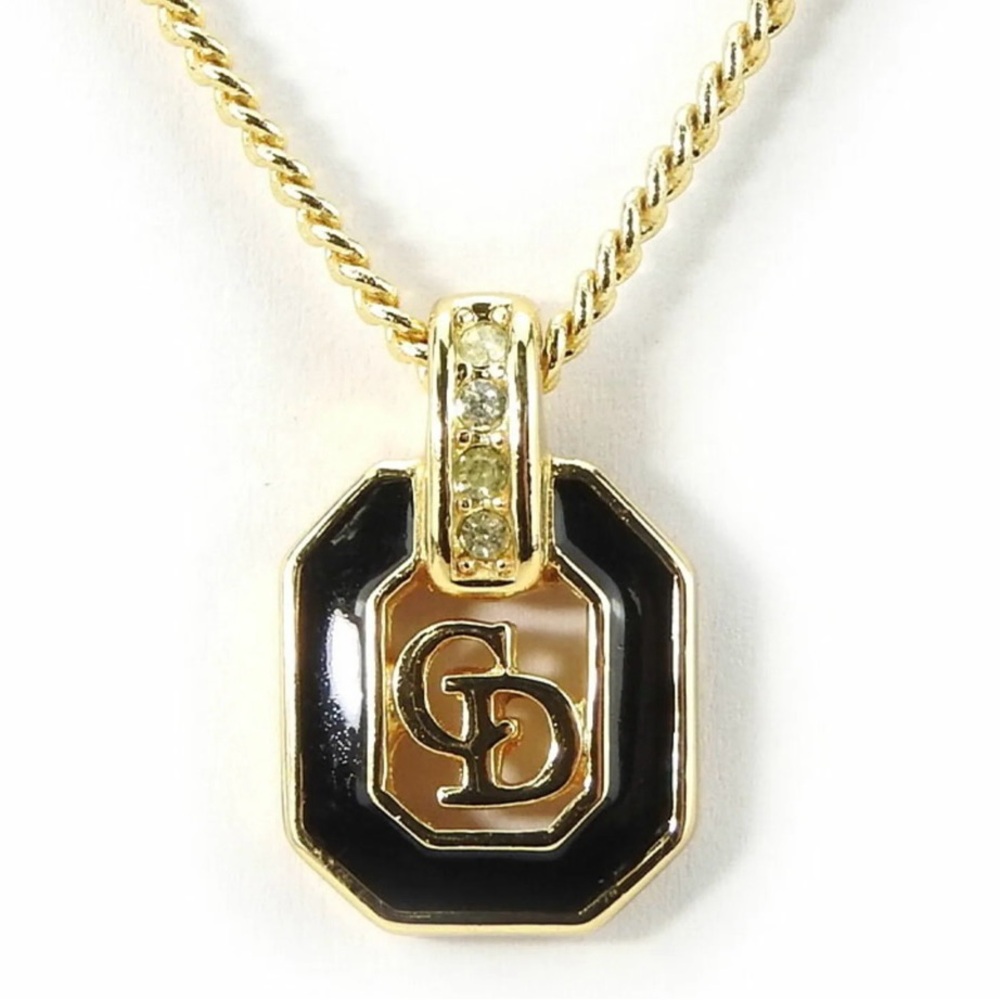Christian Dior Necklace Metal Black gold Rhinestones Neckl Necklace 🔥🖤🔥Vintage